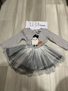 Striped Ghost Tulle Dress - Gray & White - 12-18 Months